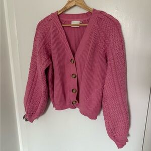 Gestuz Pink Cable Knit Button-Up Sweater Size Small